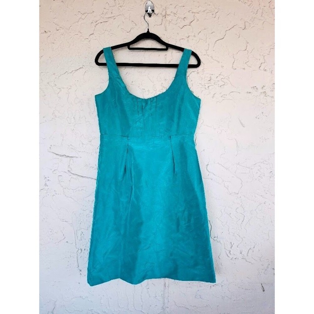 J Crew Silk Taffeta Dress Tropical Aqua Pleated Cocktail Wedding Party 6